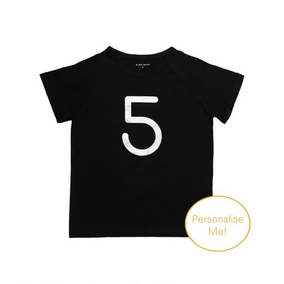 Number 5 Tee in Black/Silver (Personalisable)
