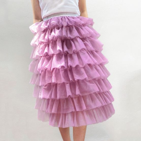 Ladies Knee-Length Tulle Skirt in Dark Magenta