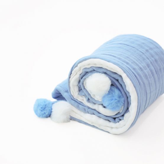 Double Thickness Baby Comforter in White and Baby Blue (Personalisable)