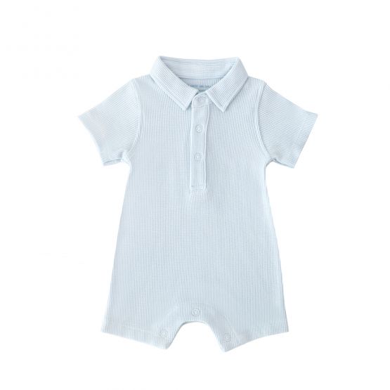 Baby Polo Romper in Baby Blue Waffle Jersey