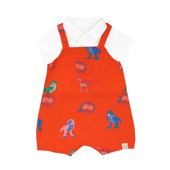 *New* Baby Boy Shirt Overalls in T-Rex Print (Personalisable)