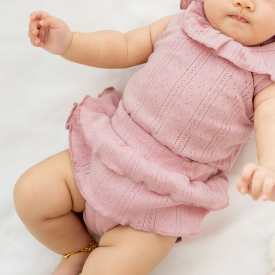 Baby Girl Bloomers in Plum Pointelle Cotton