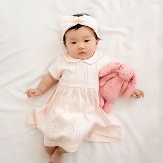 *New* Baby Girl Dress  in Pink Pointelle Cotton
