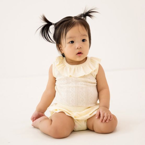 Baby Girl Ruffle Top in Cream Pointelle Cotton