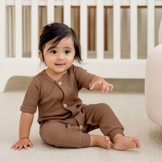 Baby Playsuit in Brown Waffle Jersey 