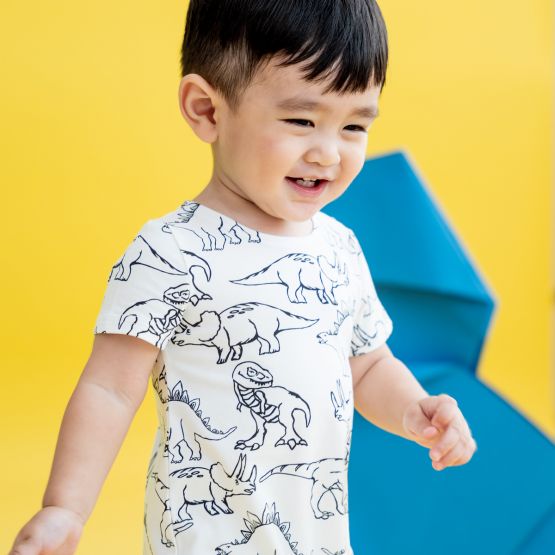 Made for Play - Baby Romper in Dino Sketch Print in White
