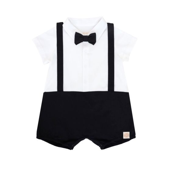 *New* Baby Boy Bow Tie Suspender Romper in Black