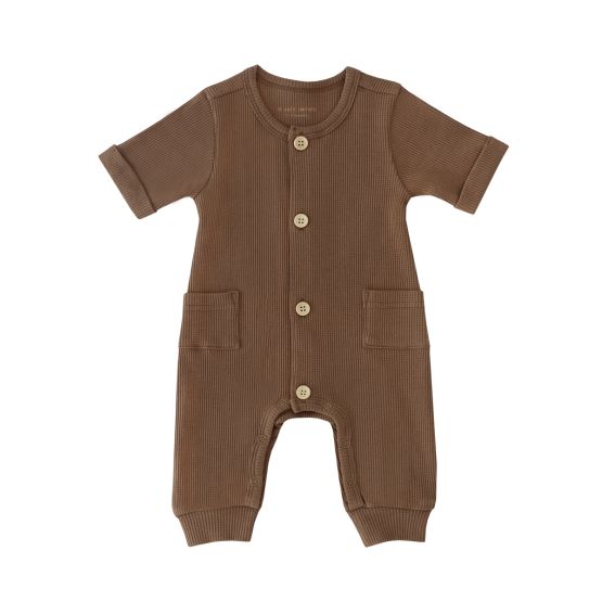 Baby Playsuit in Brown Waffle Jersey 