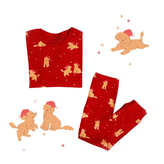 Kids Organic Christmas Pyjamas in Puppy Print (Personalisable)