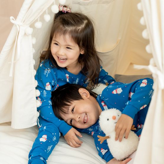 Kids Organic Christmas Pyjamas in Snowman Print (Personalisable)