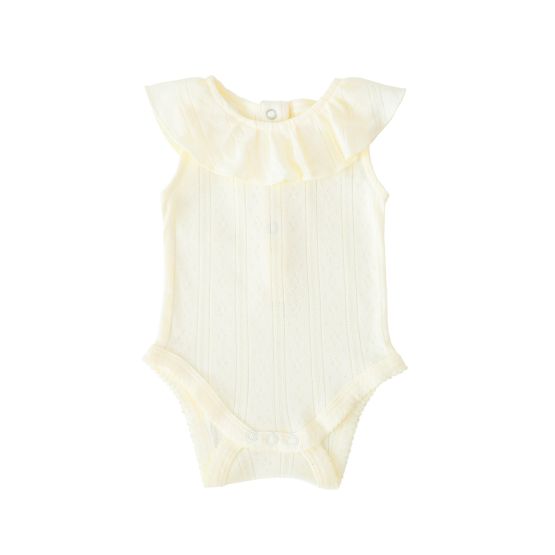 Baby Girl Ruffle Romper in Cream Pointelle Cotton