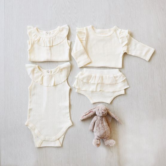 Baby Girl Bloomers in Cream Pointelle Cotton