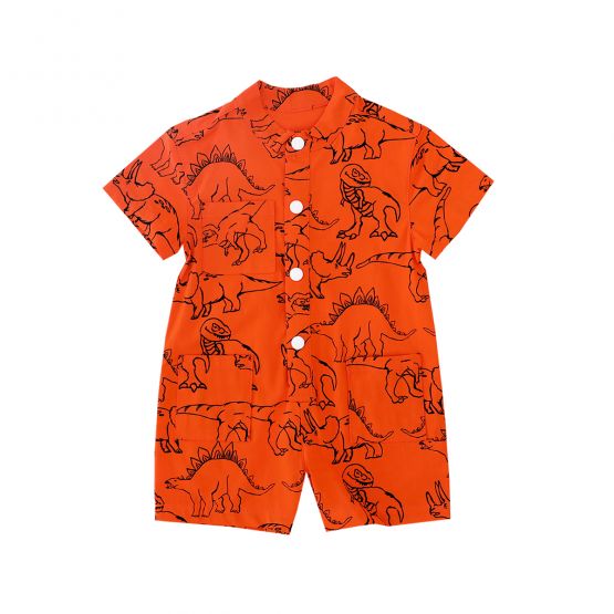 Made for Play - Baby Playsuit in Dino Sketch Print in Orange