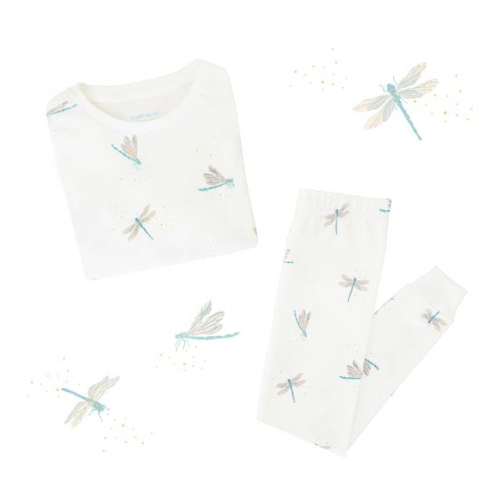 Kids Long Sleeve Organic Pyjamas Set in Dragonfly Print (Personalisable)