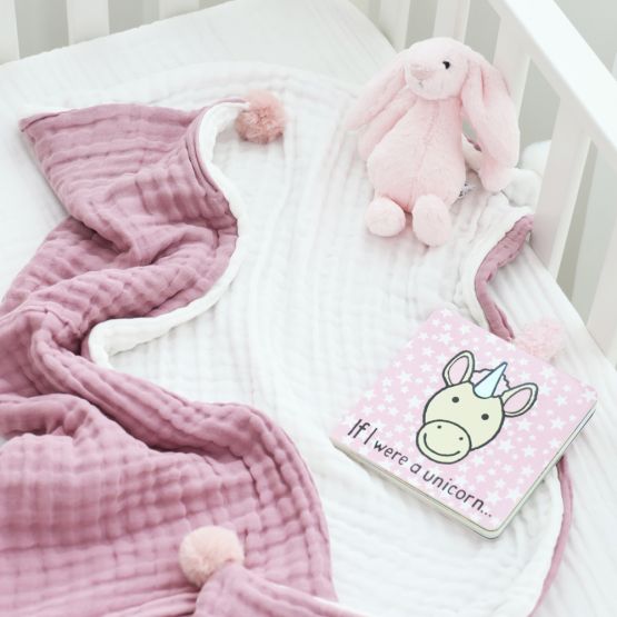 Double Thickness Baby Comforter in White and Dusty Pink (Personalisable)