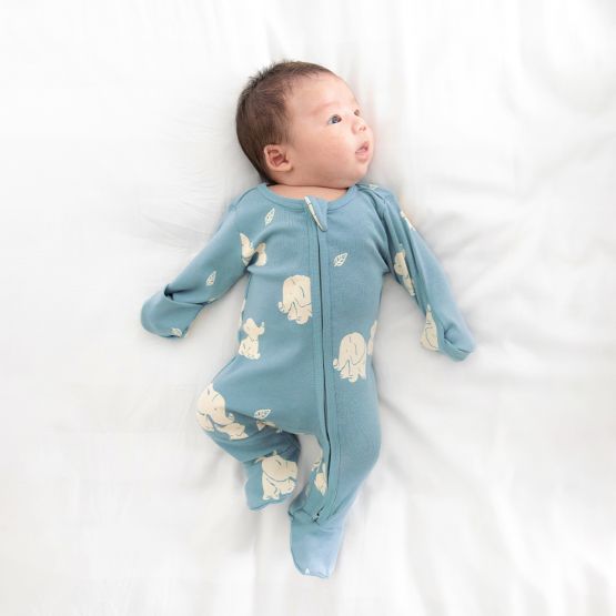 Baby Organic Zip Sleepsuit in Elephant Print (Personalisable)