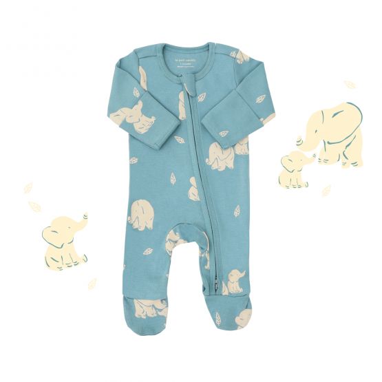 Baby Organic Zip Sleepsuit in Elephant Print (Personalisable)