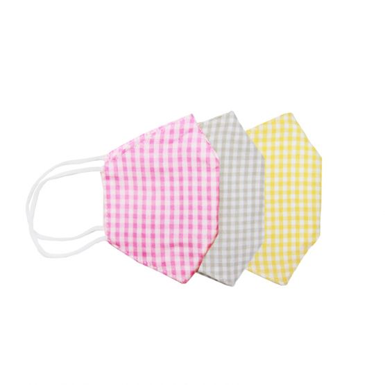 Set Of 3 Reusable Kids & Adult Masks in Pink, Beige & Yellow Gingham (Personalisable)