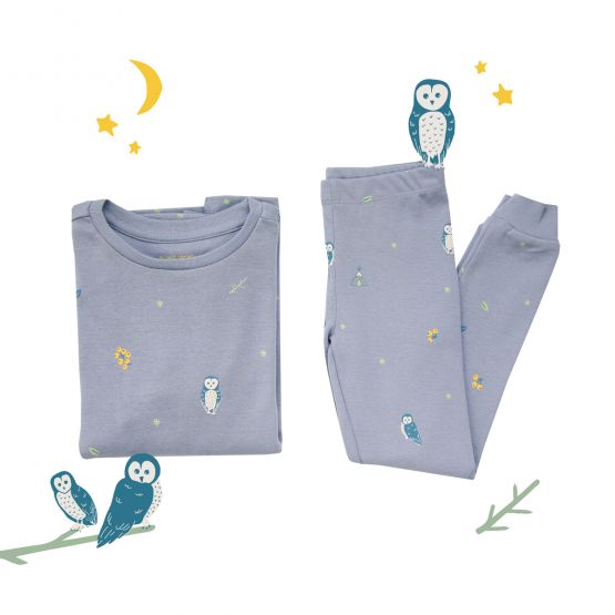 Kids Long Sleeve Organic Pyjamas Set in Owl Print (Personalisable)