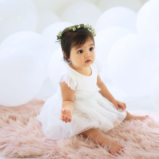 *Bestseller* Flower Girl Series - Baby Bubble Dress in White