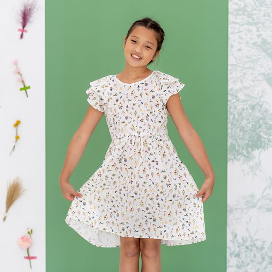 Garden Series - Girls Flutter Sleeves Dress in Garden Print (Personalisable)
