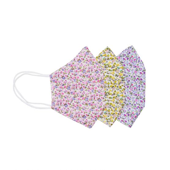 Set Of 3 Reusable Kids & Adult Masks in Pink, Yellow & Purple Blossom Print (Personalisable)