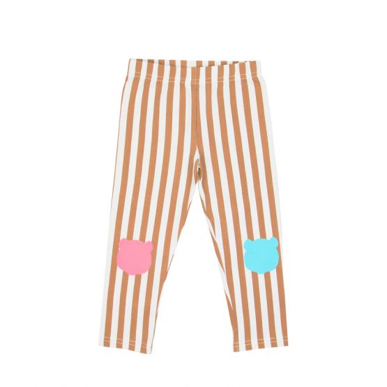 Kids Brown Striped Leggings with Panda Patches