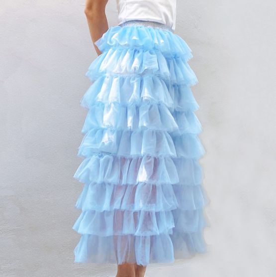 Ladies Maxi Tulle Skirt in Winter Blue