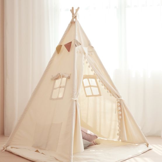 **Pre-order** Canvas Teepee Tent with Pom Poms