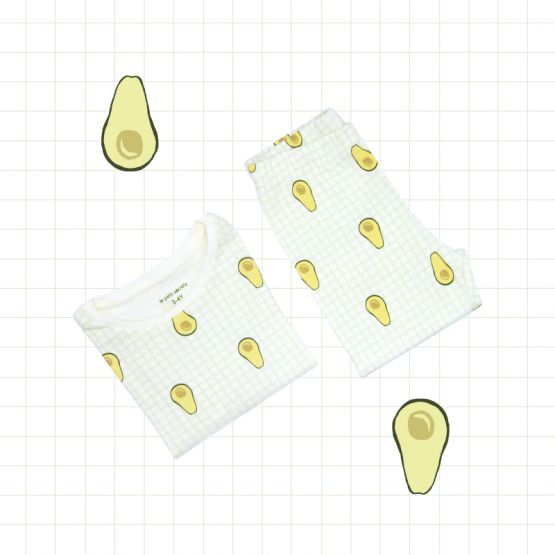 Kids Long Sleeve Organic Pyjamas Set in Avocado Print (Personalisable)