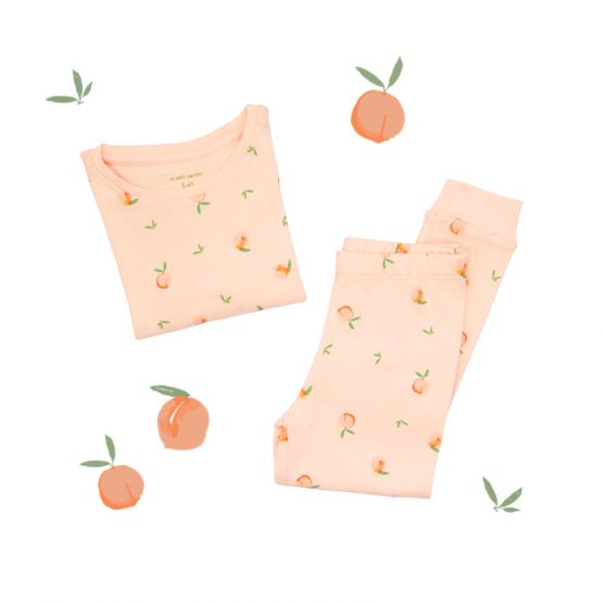 Kids Long Sleeve Organic Pyjamas Set in Peach Print (Personalisable)