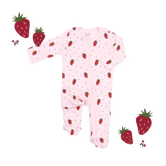 Baby Organic Zip Sleepsuit in Strawberry Print (Personalisable)