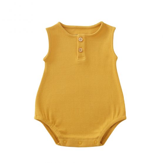 Baby Bubble Romper in Marigold Waffle Jersey