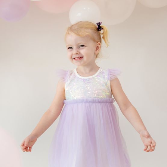 *Bestseller*  Flower Girl Series - Sequin Mini Bubble Dress in Lilac