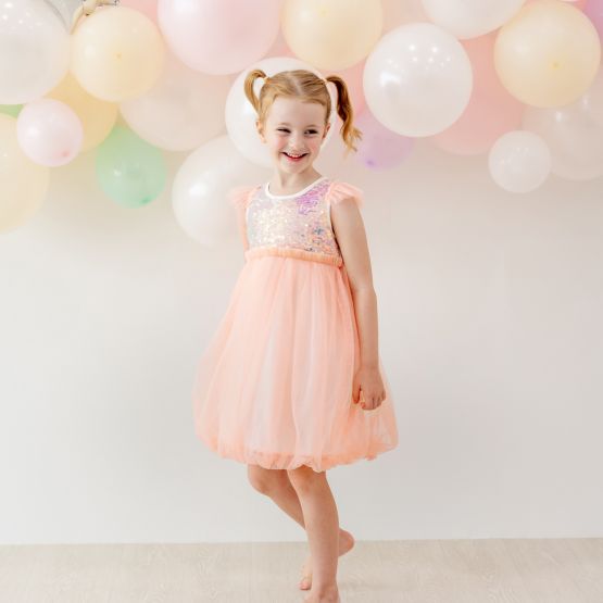 *Bestseller*  Flower Girl Series - Sequin Mini Bubble Dress in Peach