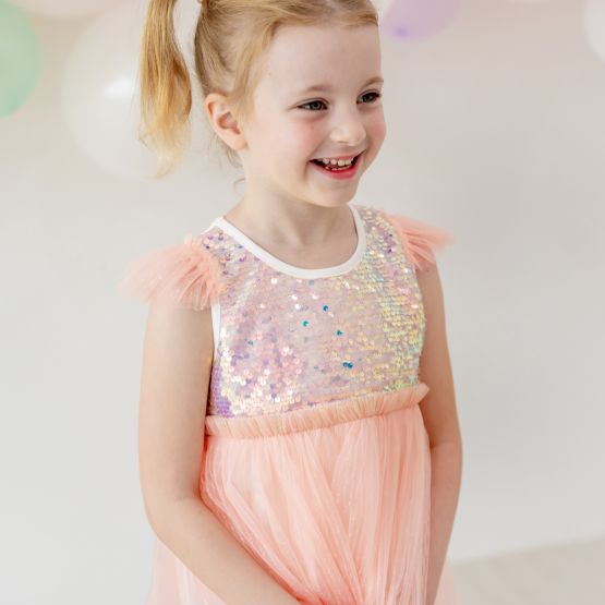 *Bestseller*  Flower Girl Series - Sequin Mini Bubble Dress in Peach