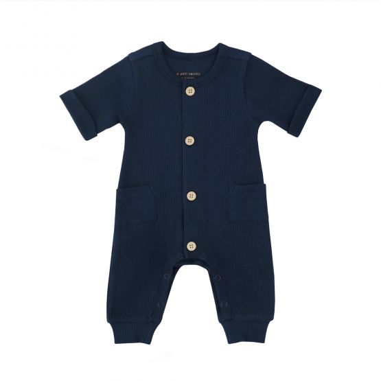 Baby Playsuit in Navy Waffle Jersey 