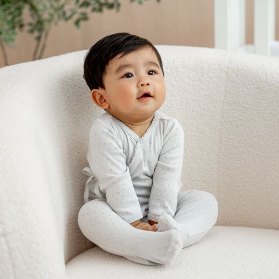 *New* Organic Baby Long Sleeve Kimono Sleepsuit in Grey