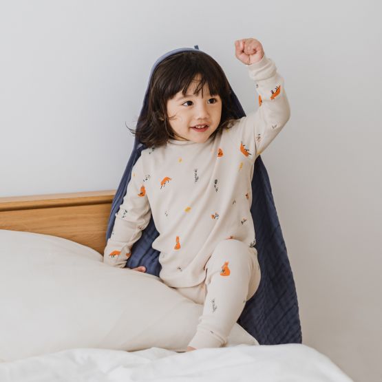 Kids Long Sleeve Organic Pyjamas Set in Fox Print (Personalisable)