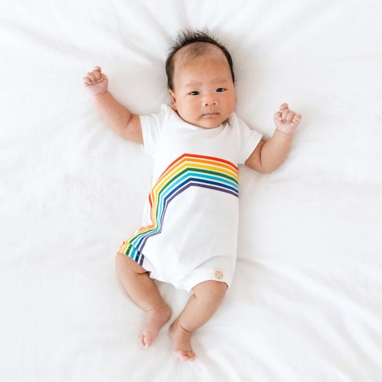 *Signature* Rainbow Series - Baby Romper in White (Left Arc) (Personalisable)