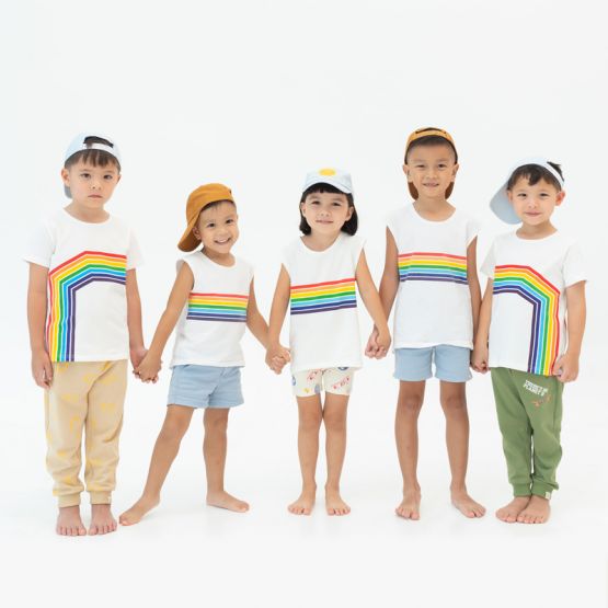*Signature* Rainbow Series - Kids Tee in White (Left Arc) (Personalisable)