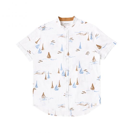 Resort Series - Men's White Shirt in Sail Boat Print