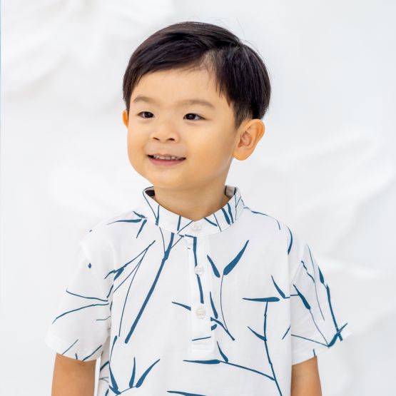 *New* Spring Series - Boys Jersey Shirt in White Bamboo Print (Personalisable)