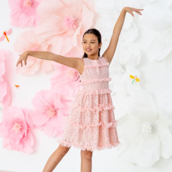 *New* Spring Series - Girls Tiered Dress in Pink Lace