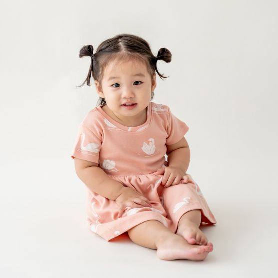 Baby Girl Organic Dress in Swan Print (Personalisable)