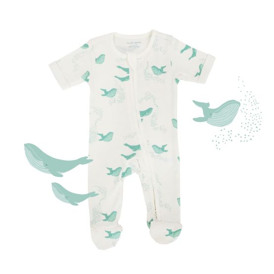 *New* Baby Organic Short Sleeves Zip Sleepsuit in Whale Print (Personalisable)