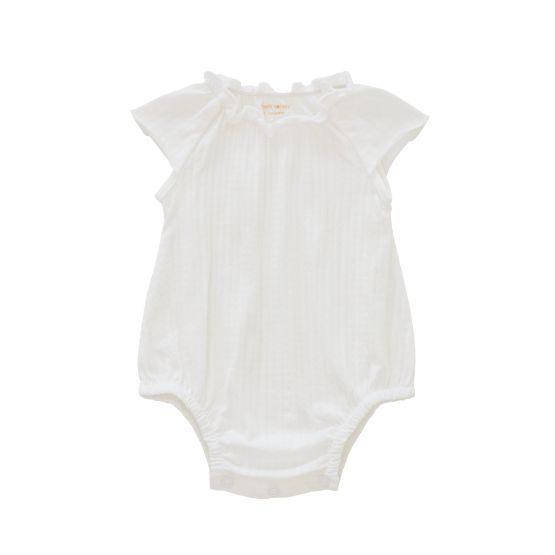 Baby Girl Bubble Romper in White Pointelle Cotton