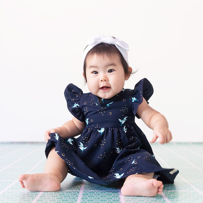 Crane Series - Baby Girl Dress in Navy